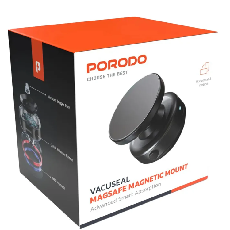 Porodo Vacuseal PD-AESRM-BK - Magsafe Compatible, Magnetic Mount, Black