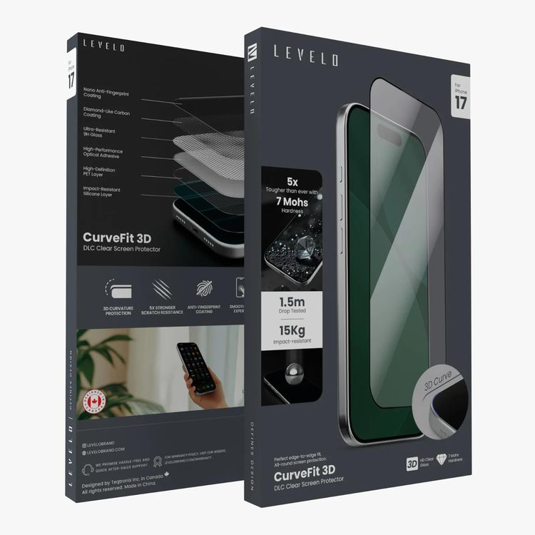 LEVELO Screen Protector CurveFit for iPhone 17 3D DLC - 7H Hardness, Clear